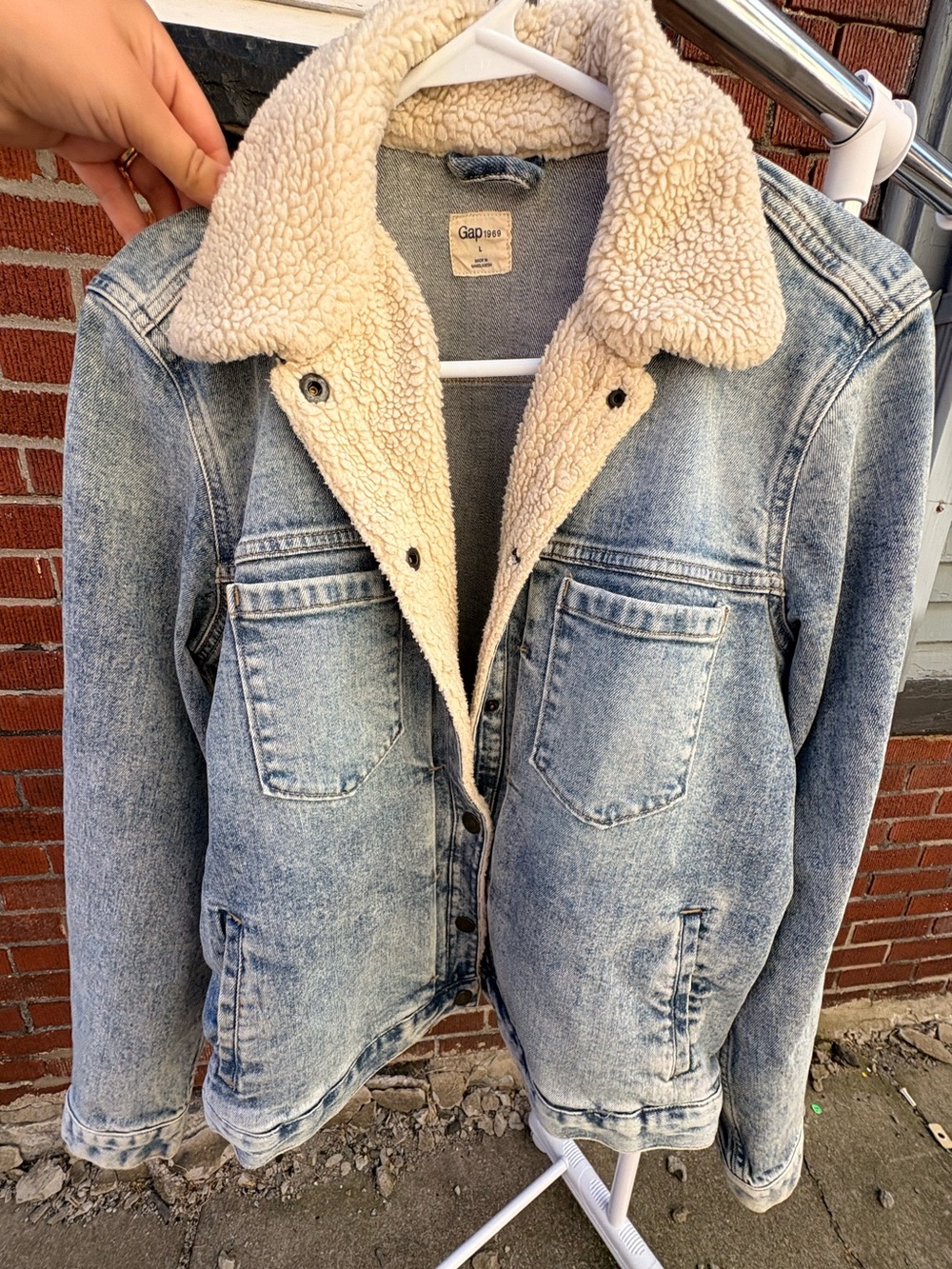 GAP Light Blue Denim Jacket with Cream Sherpa Collar